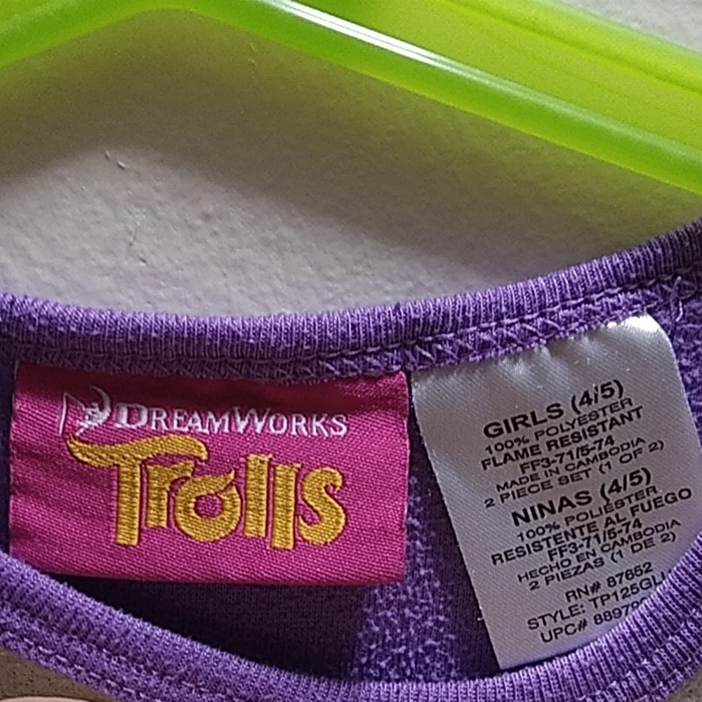 DreamWorks Trolls Girls Happy Vibes Sz 4/5 pajama set Pink Troll 💕 Hearts great